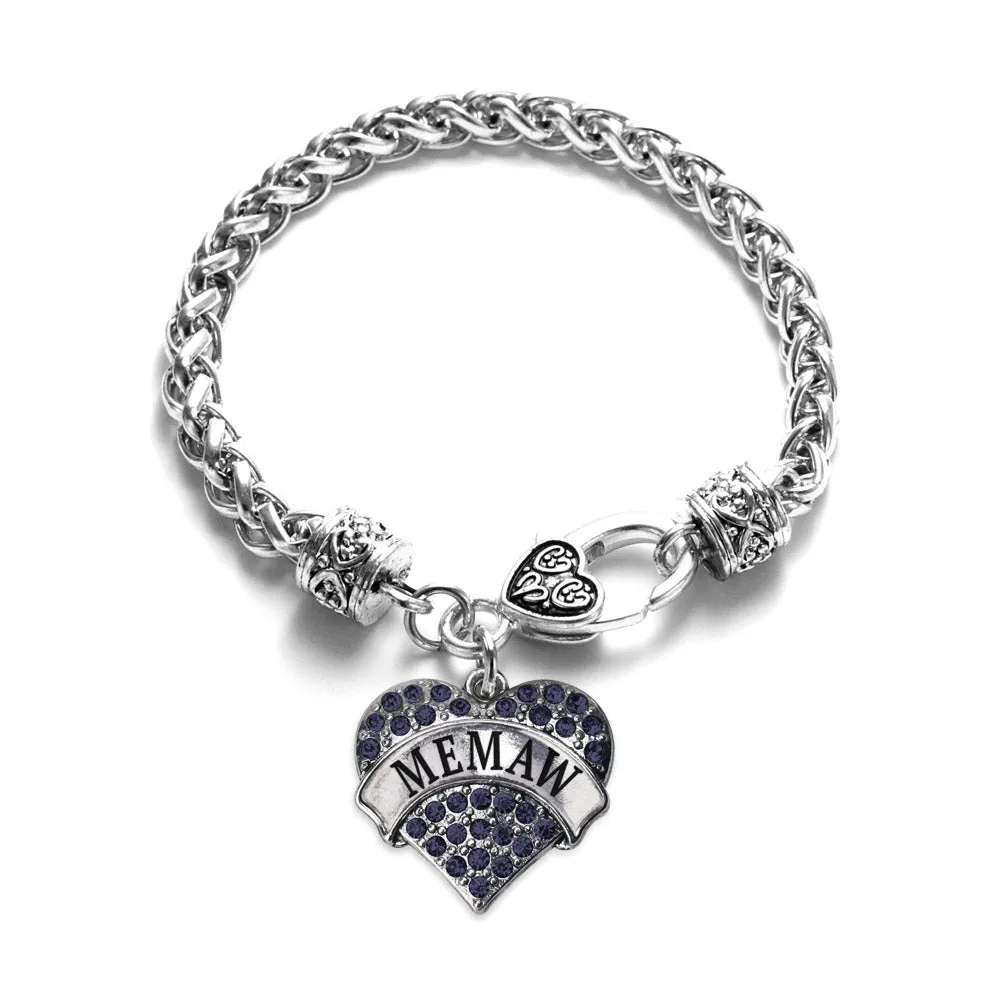 Silver Memaw Navy Blue Blue Pave Heart Charm Braided Bracelet