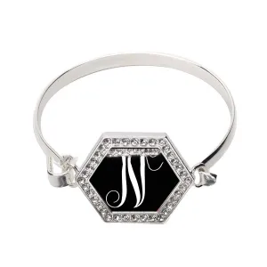 Silver Monogram - N Hexagon Charm Bangle Bracelet