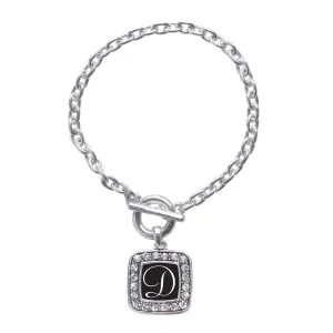 Silver My Script Initials - Letter D Square Charm Toggle Bracelet