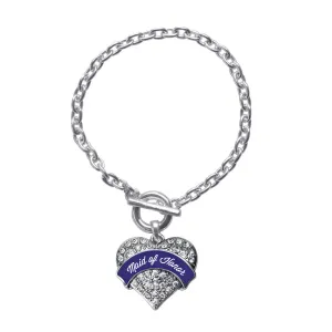 Silver Navy Blue Maid of Honor Pave Heart Charm Toggle Bracelet