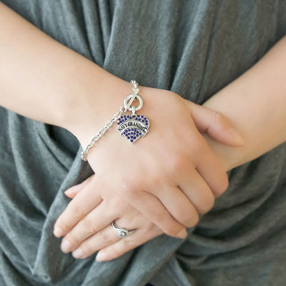 Silver Navy Grandma Blue Pave Heart Charm Toggle Bracelet