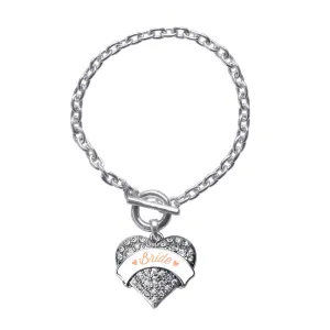 Silver Peach Bride Pave Heart Charm Toggle Bracelet