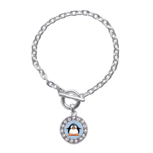 Silver Penguin Circle Charm Toggle Bracelet