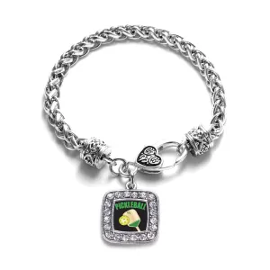 Silver Pickleball Square Charm Braided Bracelet