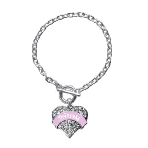 Silver Princess - Lavender Pave Heart Charm Toggle Bracelet