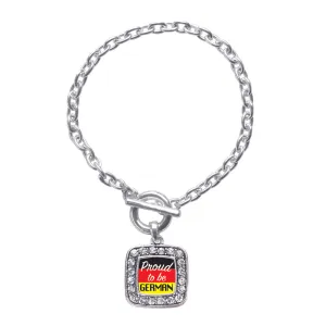 Silver Proud to be German Square Charm Toggle Bracelet