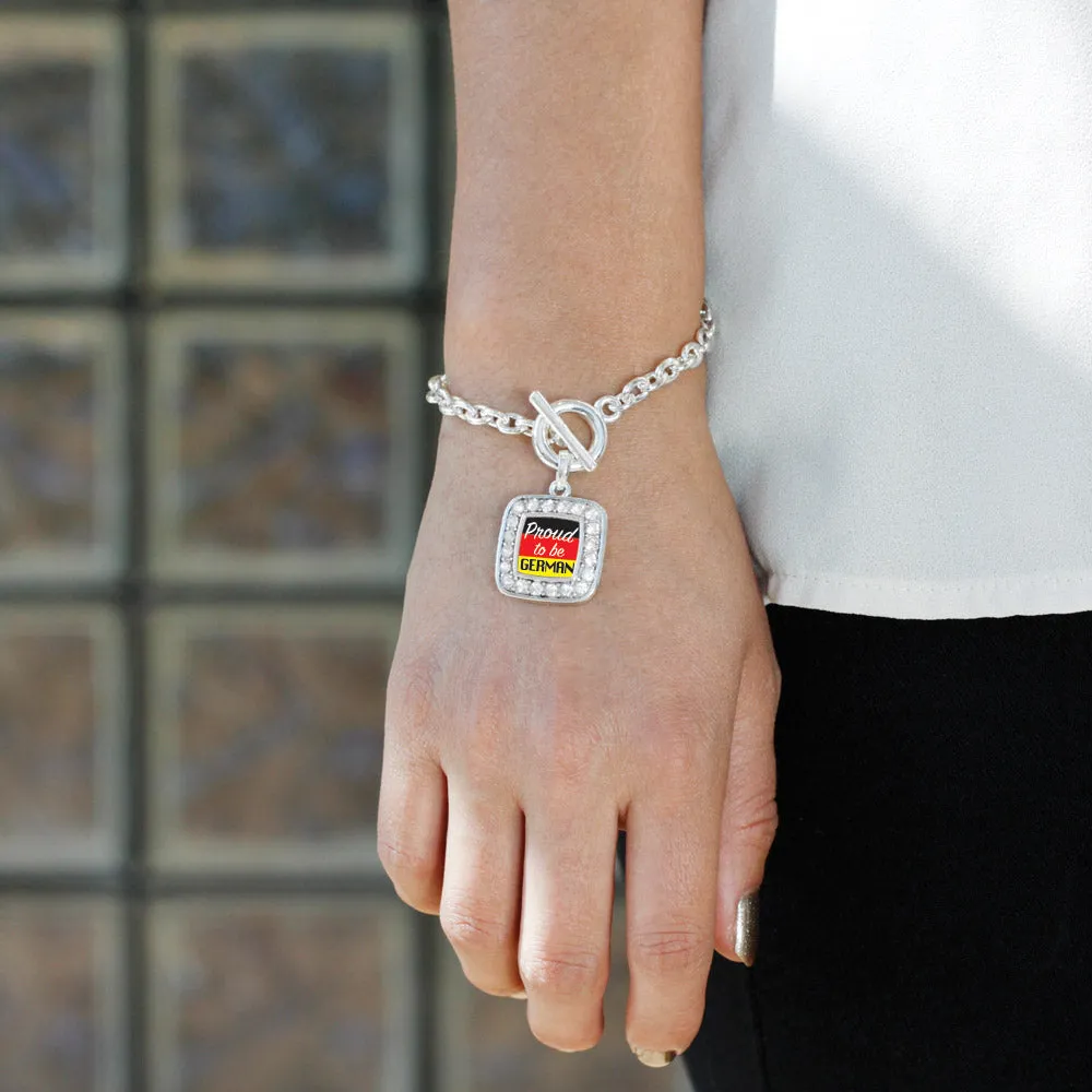 Silver Proud to be German Square Charm Toggle Bracelet