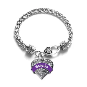 Silver Purple Baby Sister Pave Heart Charm Braided Bracelet