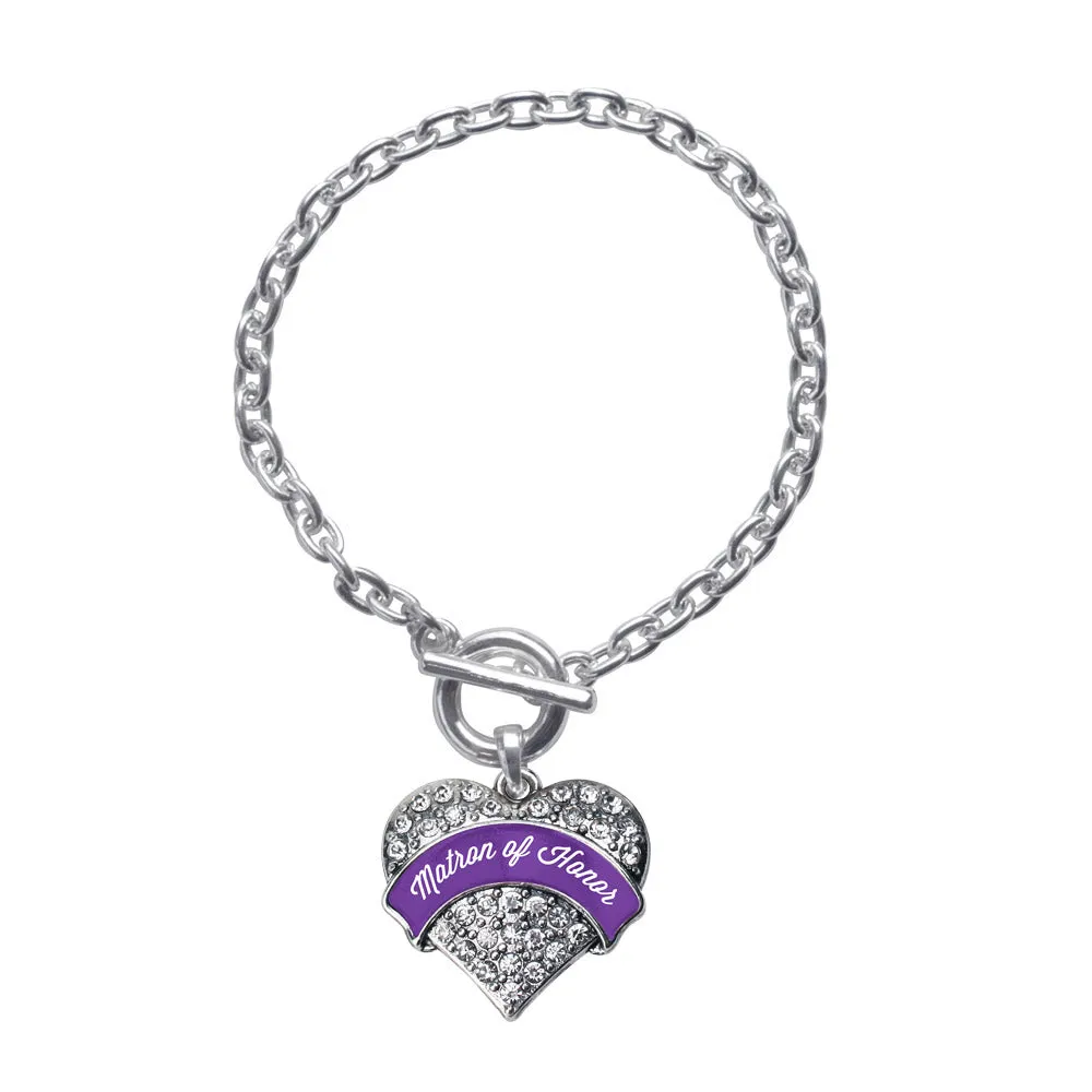 Silver Purple Matron Pave Heart Charm Toggle Bracelet