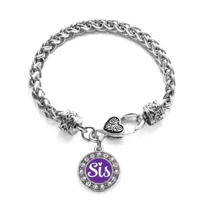 Silver Purple Sis Circle Charm Braided Bracelet