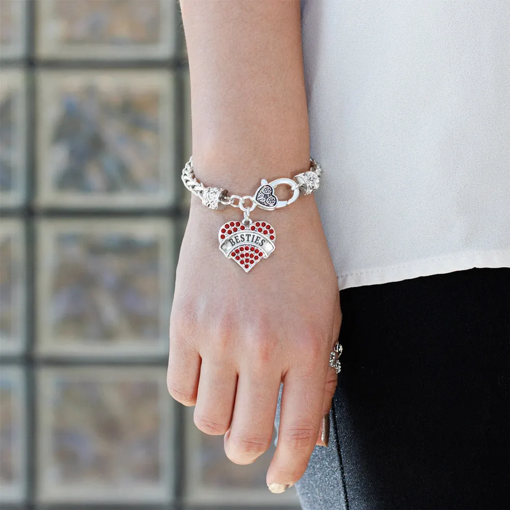 Silver Red Besties Red Pave Heart Charm Braided Bracelet