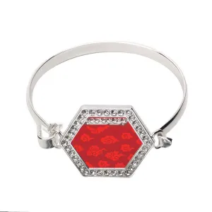 Silver Red Chinese New Year Cloud Pattern Hexagon Charm Bangle Bracelet