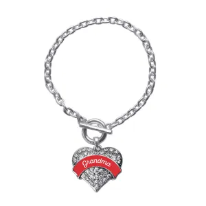 Silver Red Grandma Pave Heart Charm Toggle Bracelet