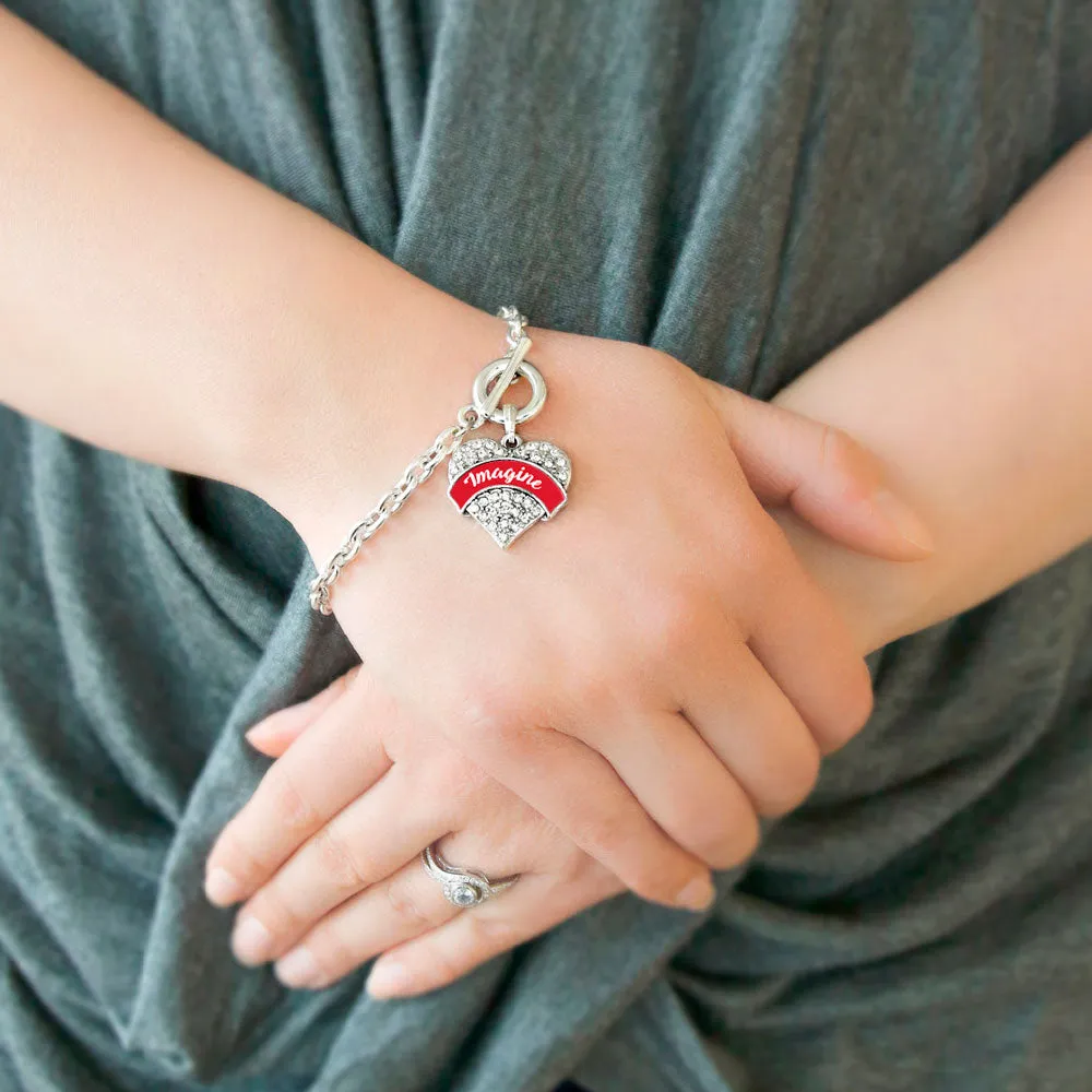 Silver Red Imagine Pave Heart Charm Toggle Bracelet