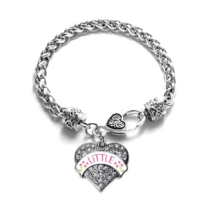 Silver Rose and Green Little Pave Heart Charm Braided Bracelet