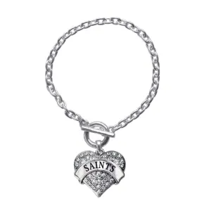 Silver Saints Pave Heart Charm Toggle Bracelet