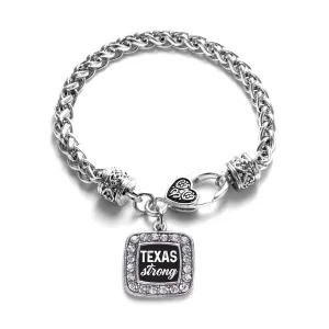 Silver Script Texas Strong Square Charm Braided Bracelet