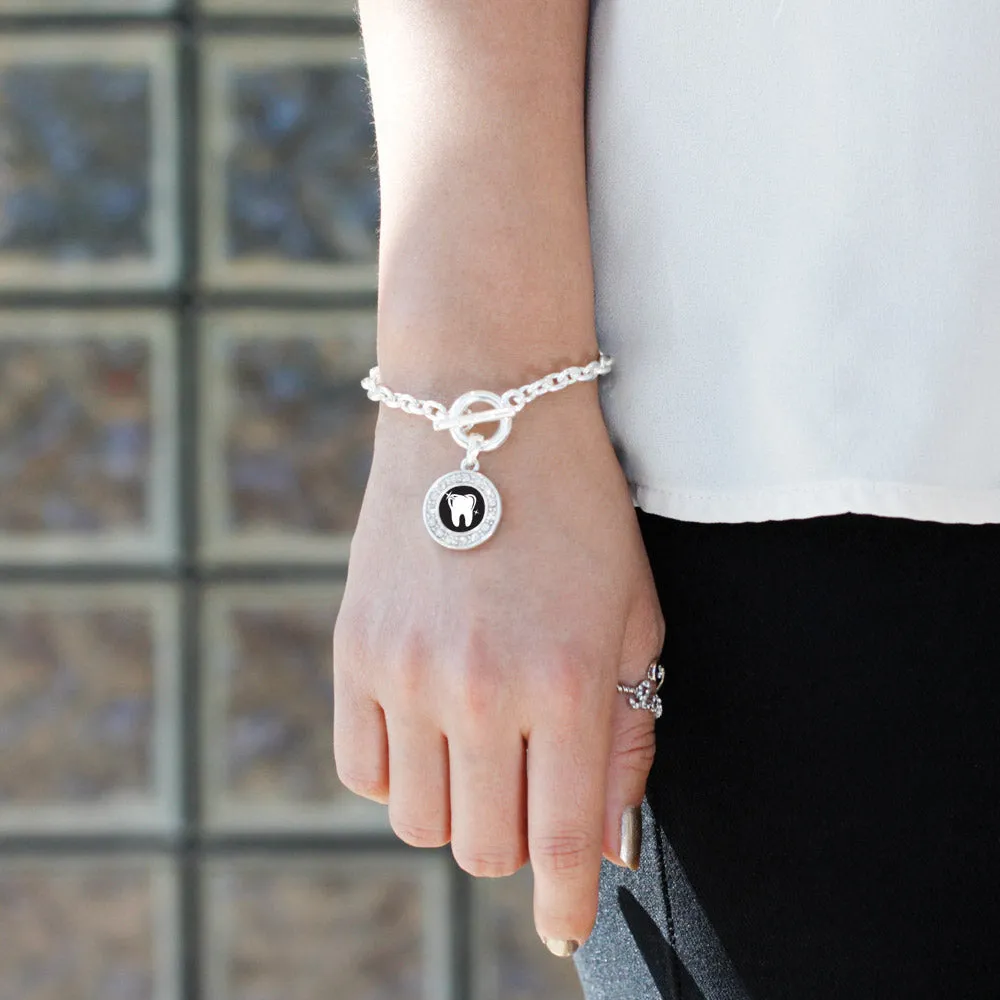 Silver Shiny Tooth Circle Charm Toggle Bracelet