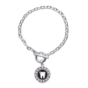 Silver Shiny Tooth Circle Charm Toggle Bracelet