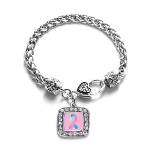 Silver SIDS Awareness Ribbon Square Charm Braided Bracelet