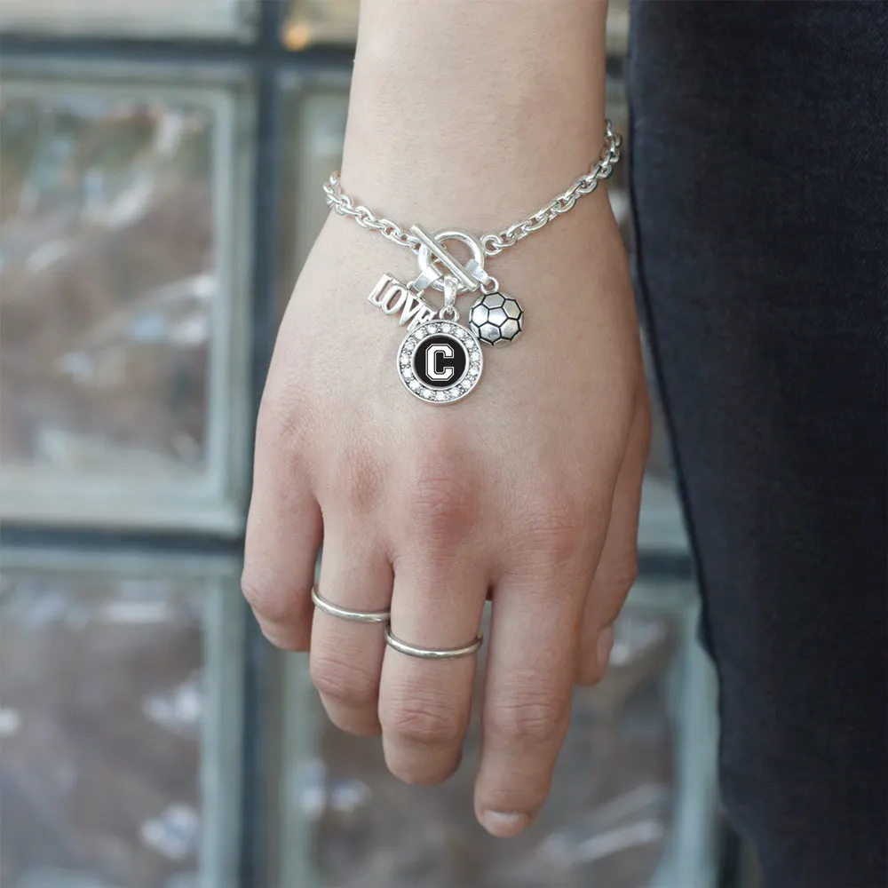 Silver Soccer - Sports Initial C Circle Charm Toggle Bracelet