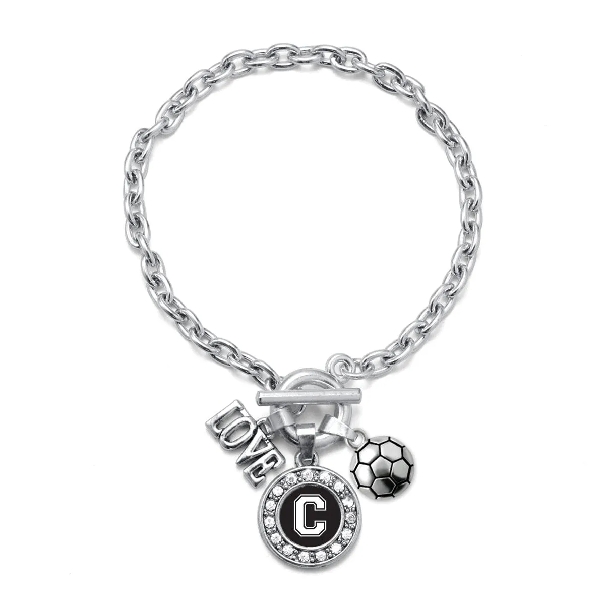 Silver Soccer - Sports Initial C Circle Charm Toggle Bracelet