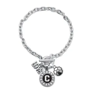 Silver Soccer - Sports Initial C Circle Charm Toggle Bracelet