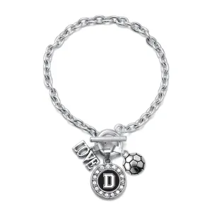 Silver Soccer - Sports Initial D Circle Charm Toggle Bracelet