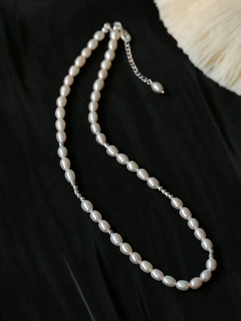 Simple Mini Pearl Silver Bead  Necklace