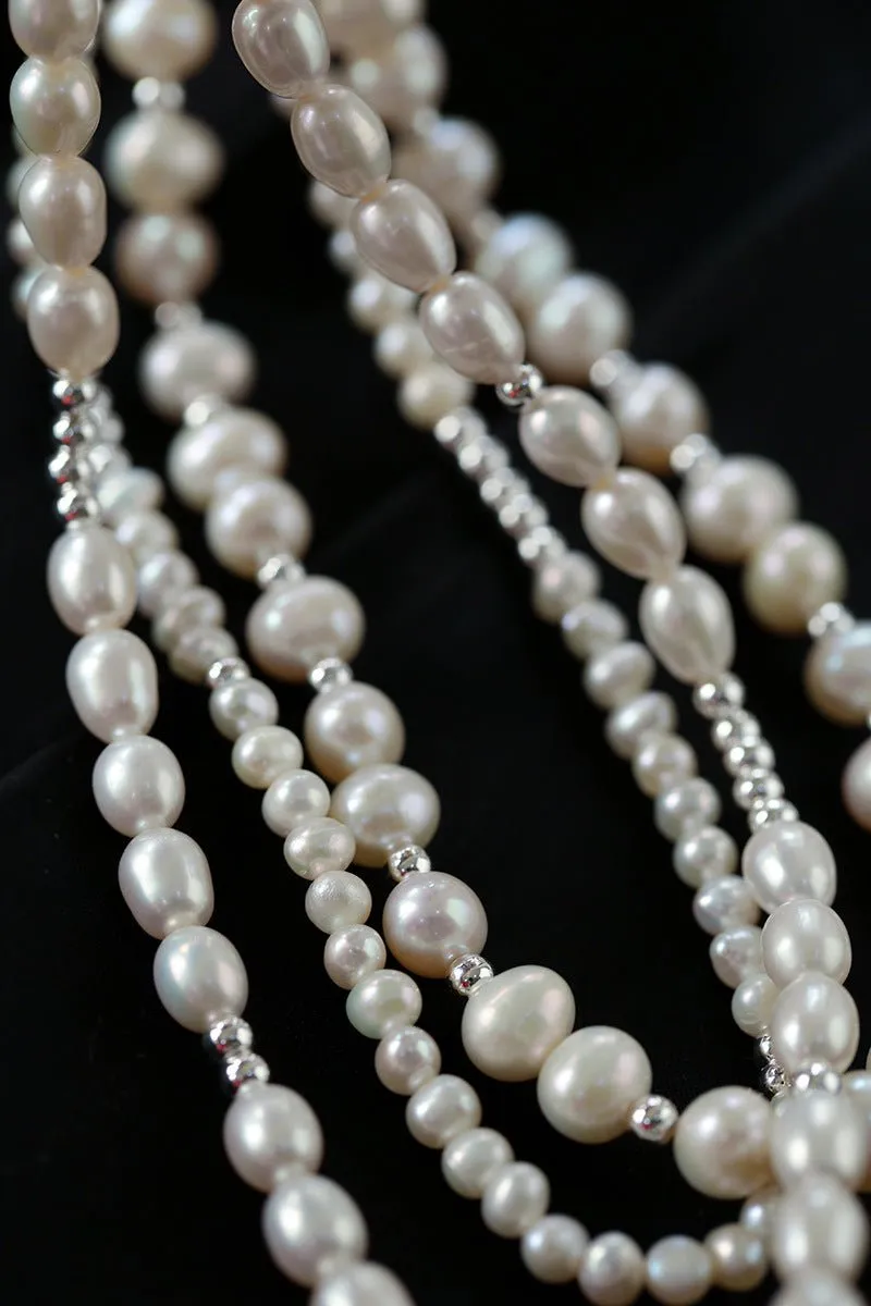 Simple Mini Pearl Silver Bead  Necklace