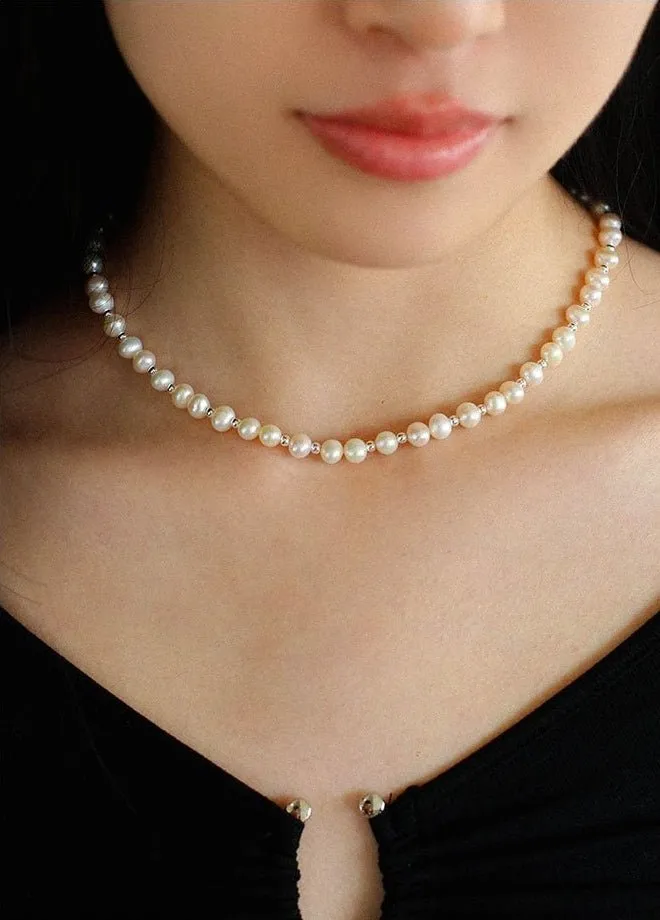 Simple Mini Pearl Silver Bead  Necklace