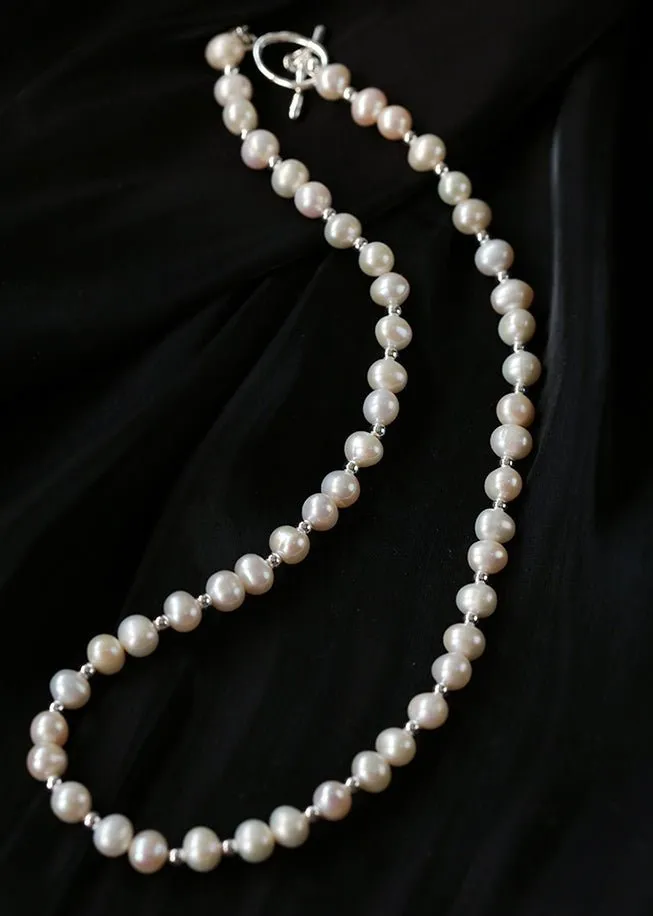 Simple Mini Pearl Silver Bead  Necklace