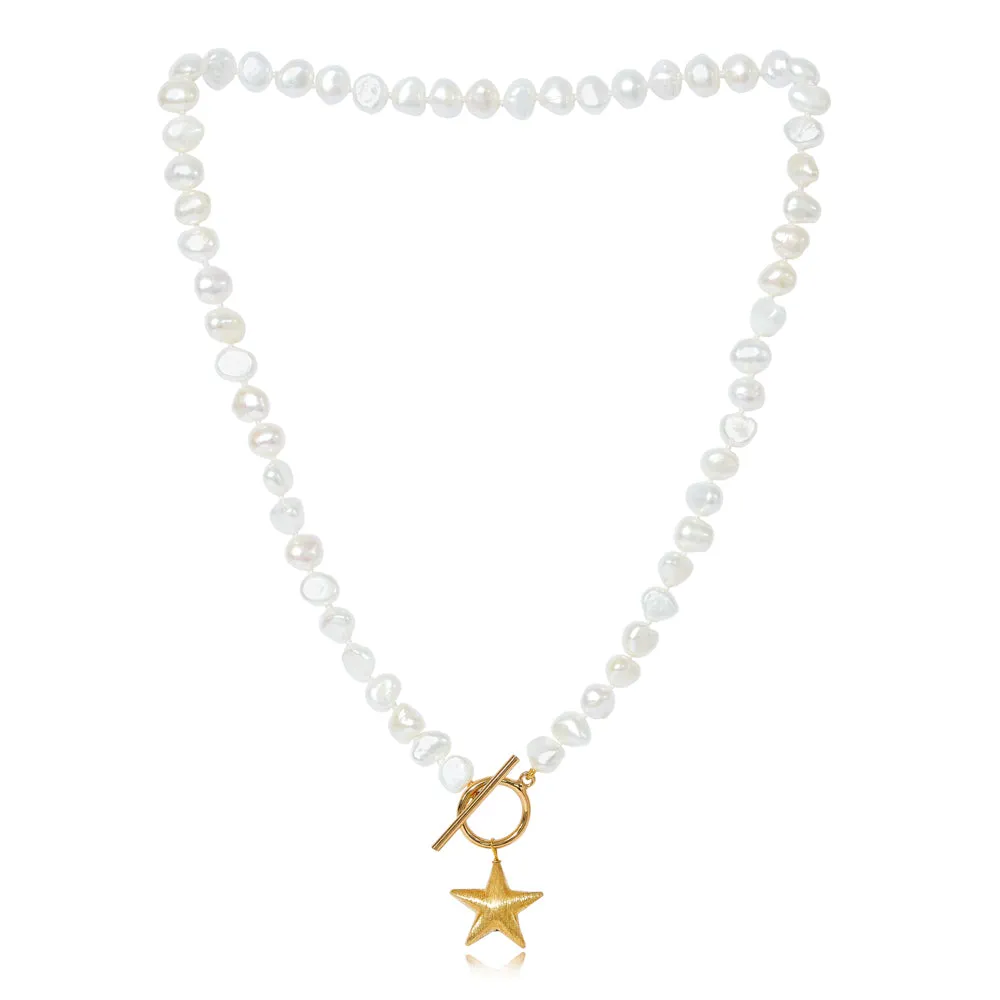 Stella cultured freshwater irregular pearl necklace with a gold-plated star charm