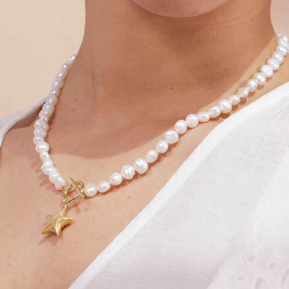 Stella cultured freshwater irregular pearl necklace with a gold-plated star charm