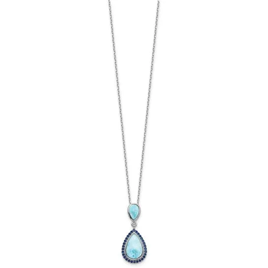 Sterling Silver Blue CZ and Larimar 16-18" Necklace