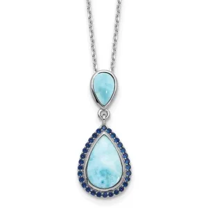 Sterling Silver Blue CZ and Larimar 16-18" Necklace