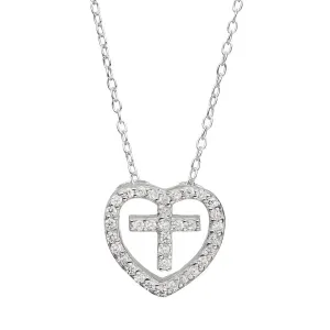 Sterling Silver Crystal Heart Cross Pendant