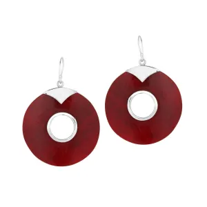 Sterling Silver RED CORAL Round Donut Earrings