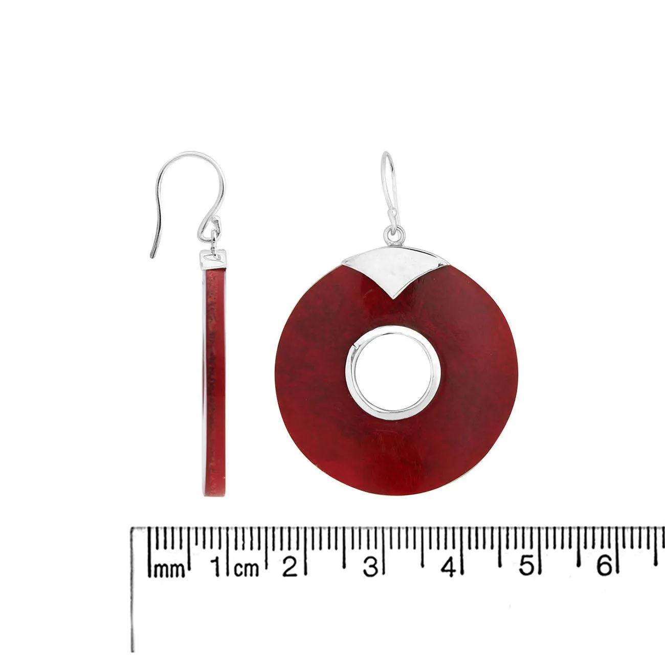 Sterling Silver RED CORAL Round Donut Earrings