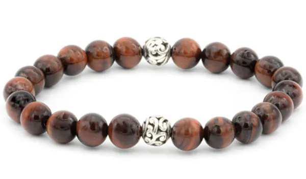 Sterling Silver Red Tigers Eye Bali Natural Gemstone Bracelet