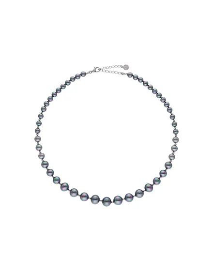 Sterling Silver Rhodium Plated Choker Necklace for Women with Organic Pearl, 6/7/8/9/10mm Round Grey Pearl, 43/48cm Long, Lyra Collection