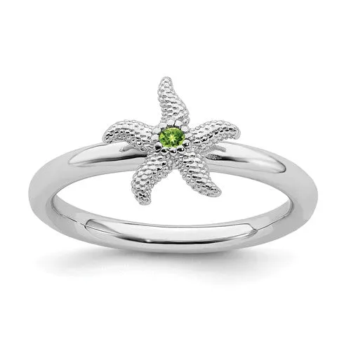 Sterling Silver Stackable Expressions Peridot Starfish Ring