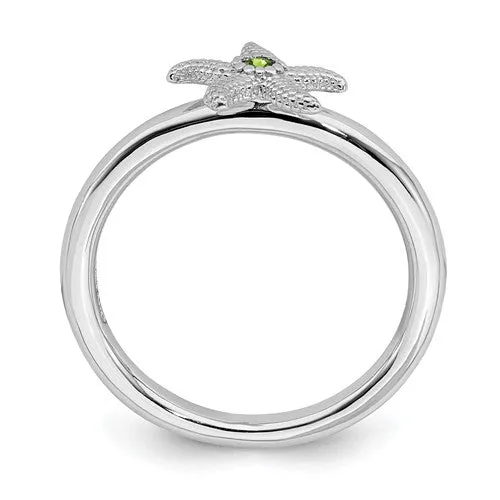 Sterling Silver Stackable Expressions Peridot Starfish Ring