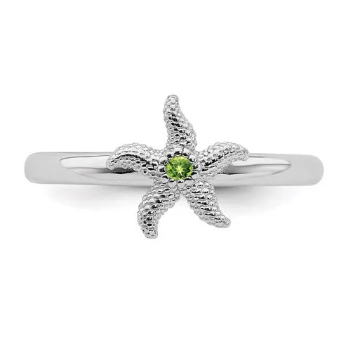 Sterling Silver Stackable Expressions Peridot Starfish Ring