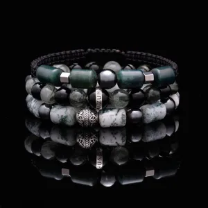 The Eclipse | Men String Bracelet with Hematite Green Rutilated Quartz Stone