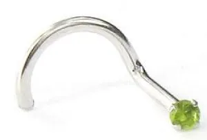 Tilum 20g 14kt White Gold 1.5mm CZ-Peridot Jewel Nose SCREW