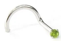 Tilum 20g 14kt White Gold 1.5mm CZ-Peridot Jewel Nose SCREW