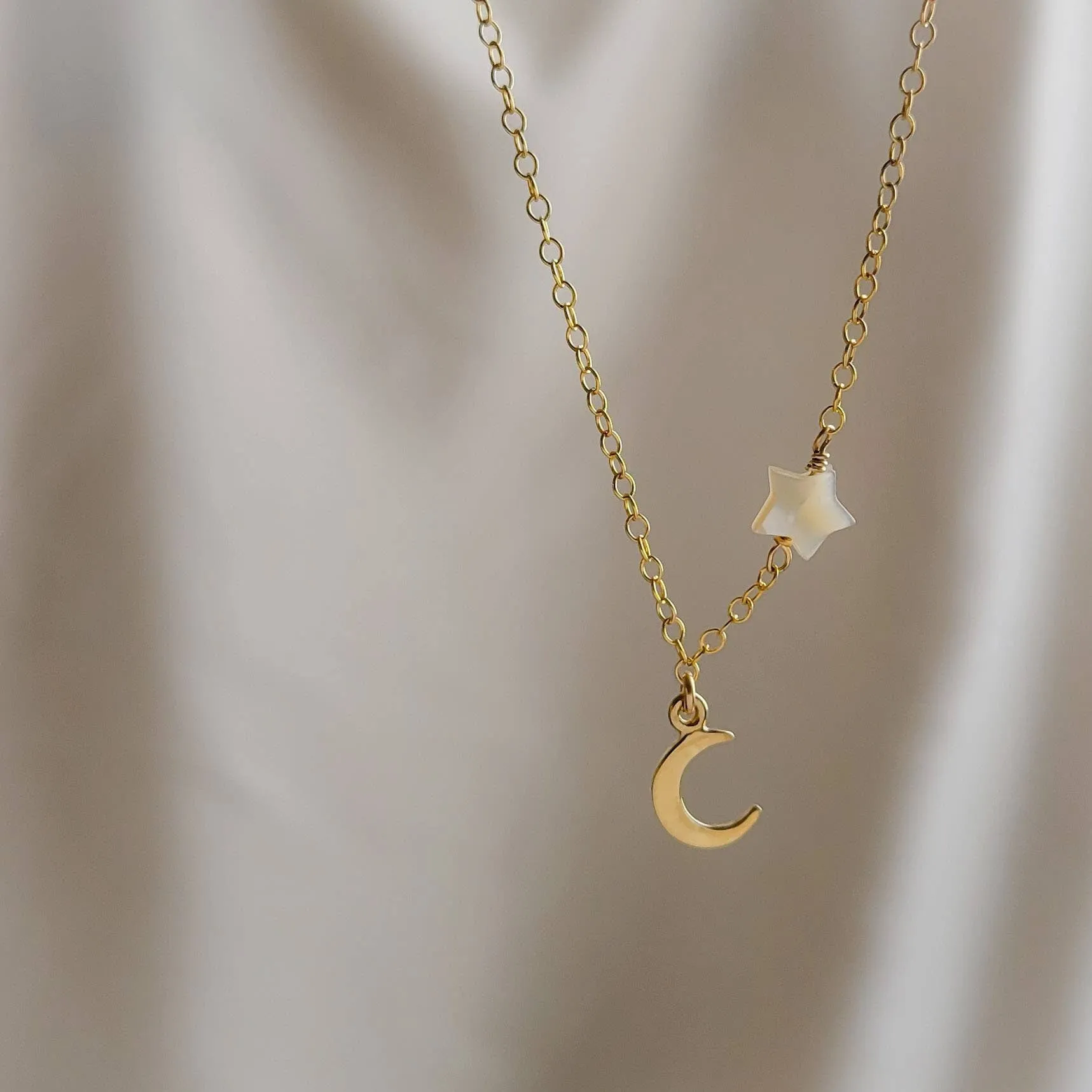 Tiny Crescent Moon & Star Necklace