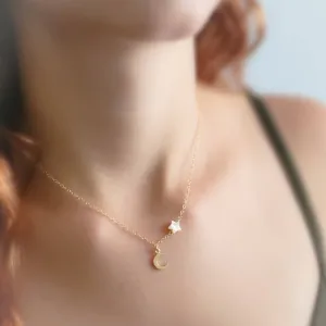 Tiny Crescent Moon & Star Necklace