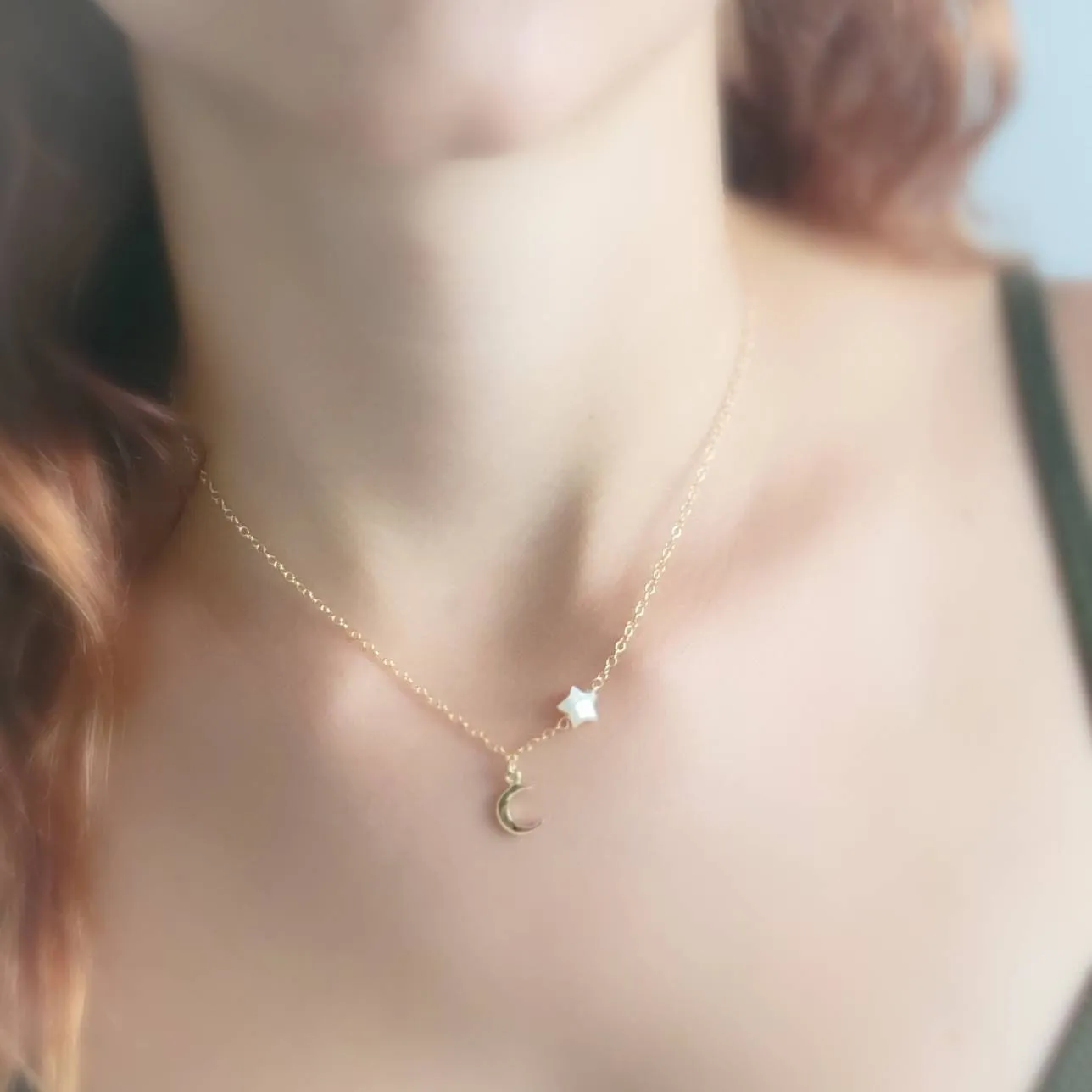 Tiny Crescent Moon & Star Necklace